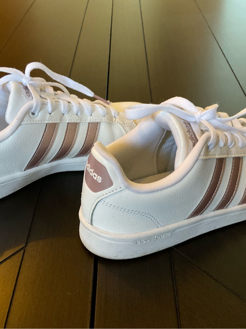 adidas White Sneakers with Rose Gold Three Stripes